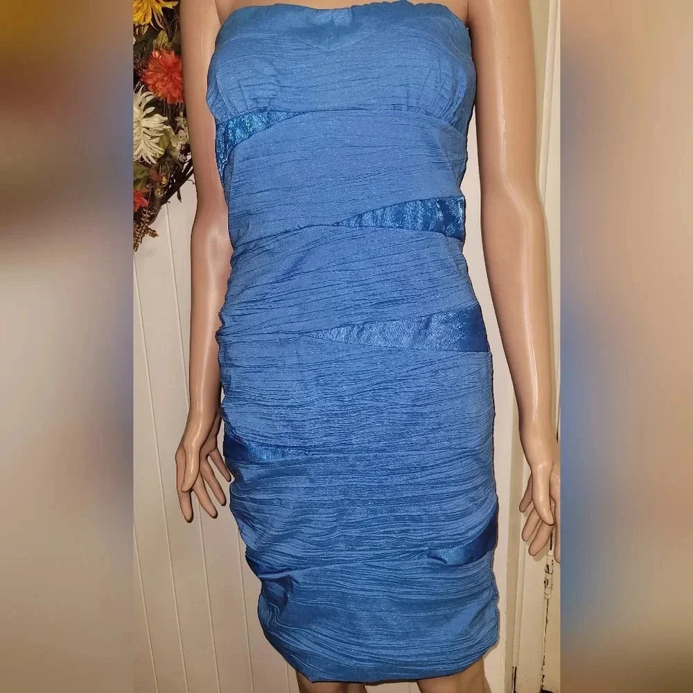 Snap Blue Strapless Cocktail Dress Ruched Bodycon NWOT Size M